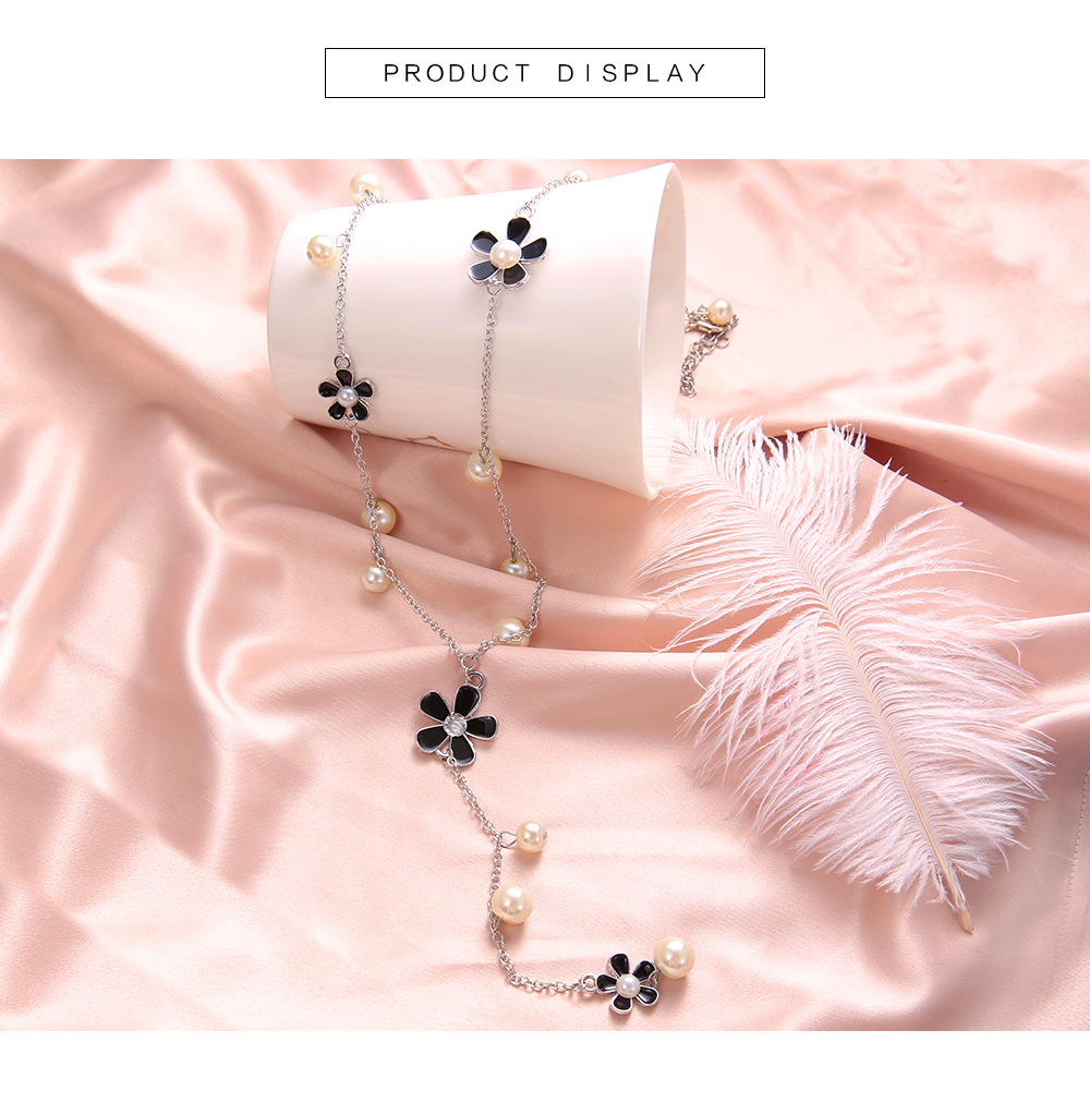 Super Beautiful Pearl Fivepetal Flower Necklace Female Tassel Long Sweater Chain