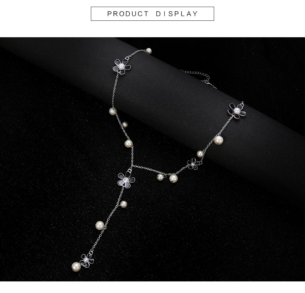 Super Beautiful Pearl Fivepetal Flower Necklace Female Tassel Long Sweater Chain