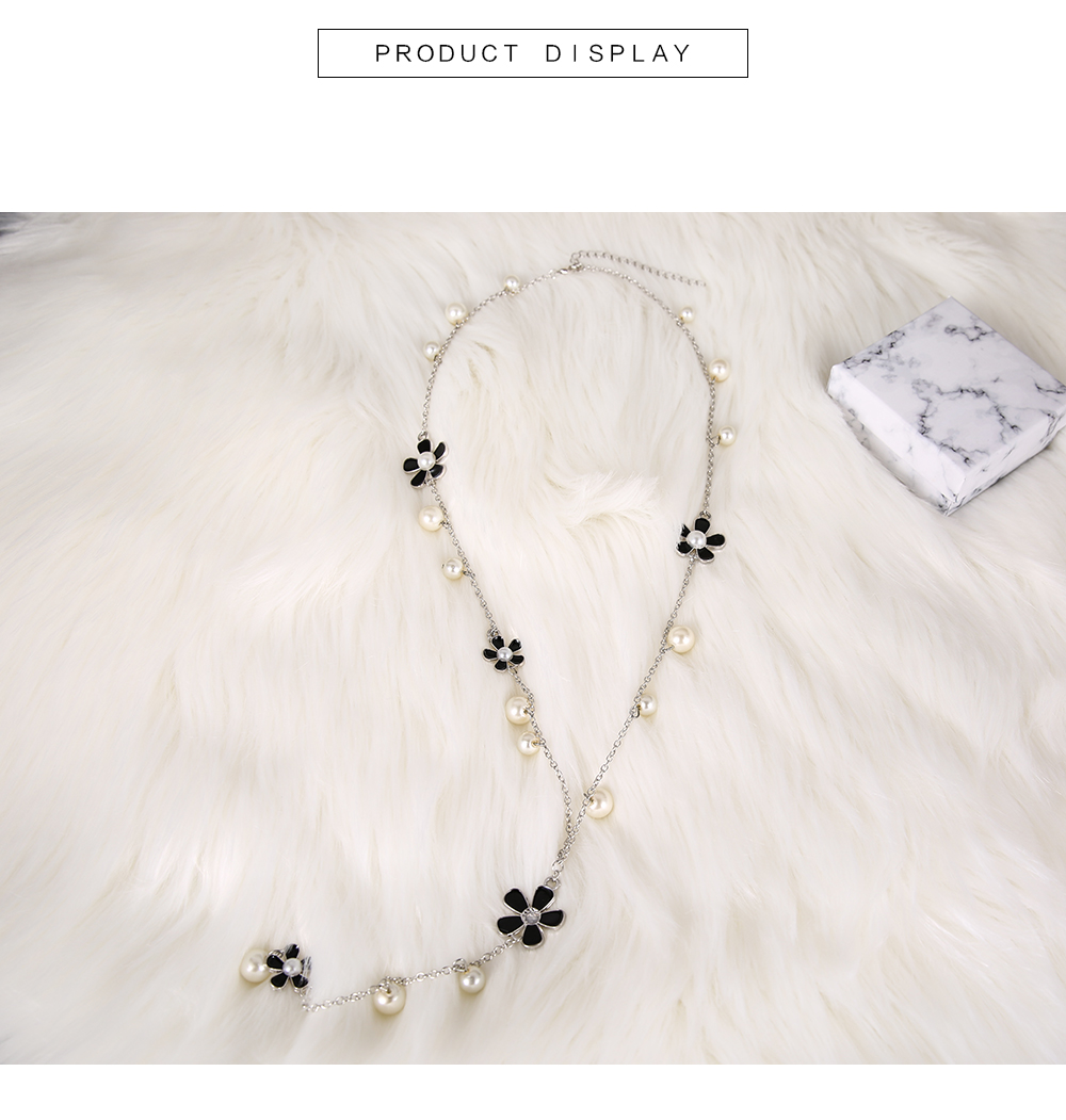 Super Beautiful Pearl Fivepetal Flower Necklace Female Tassel Long Sweater Chain