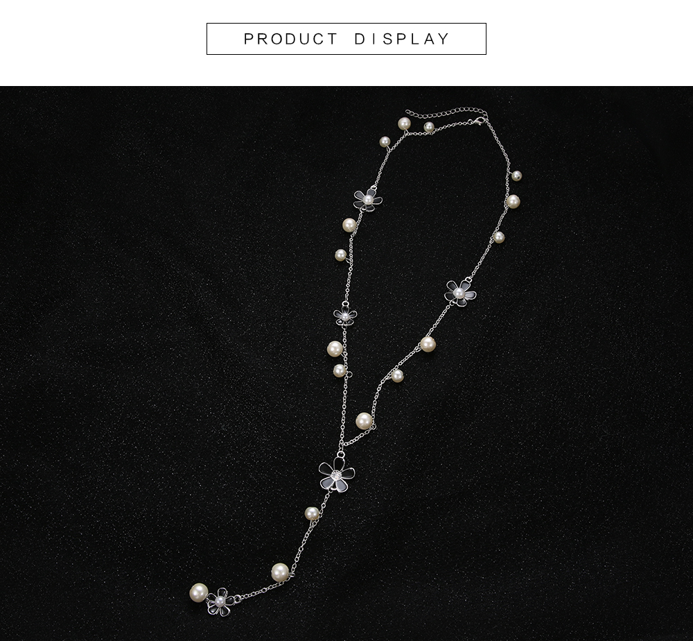 Super Beautiful Pearl Fivepetal Flower Necklace Female Tassel Long Sweater Chain