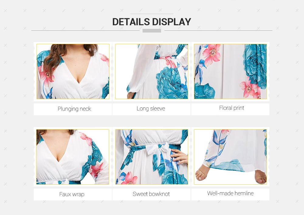 Wrap Floral Print Plus Size A Line Dress