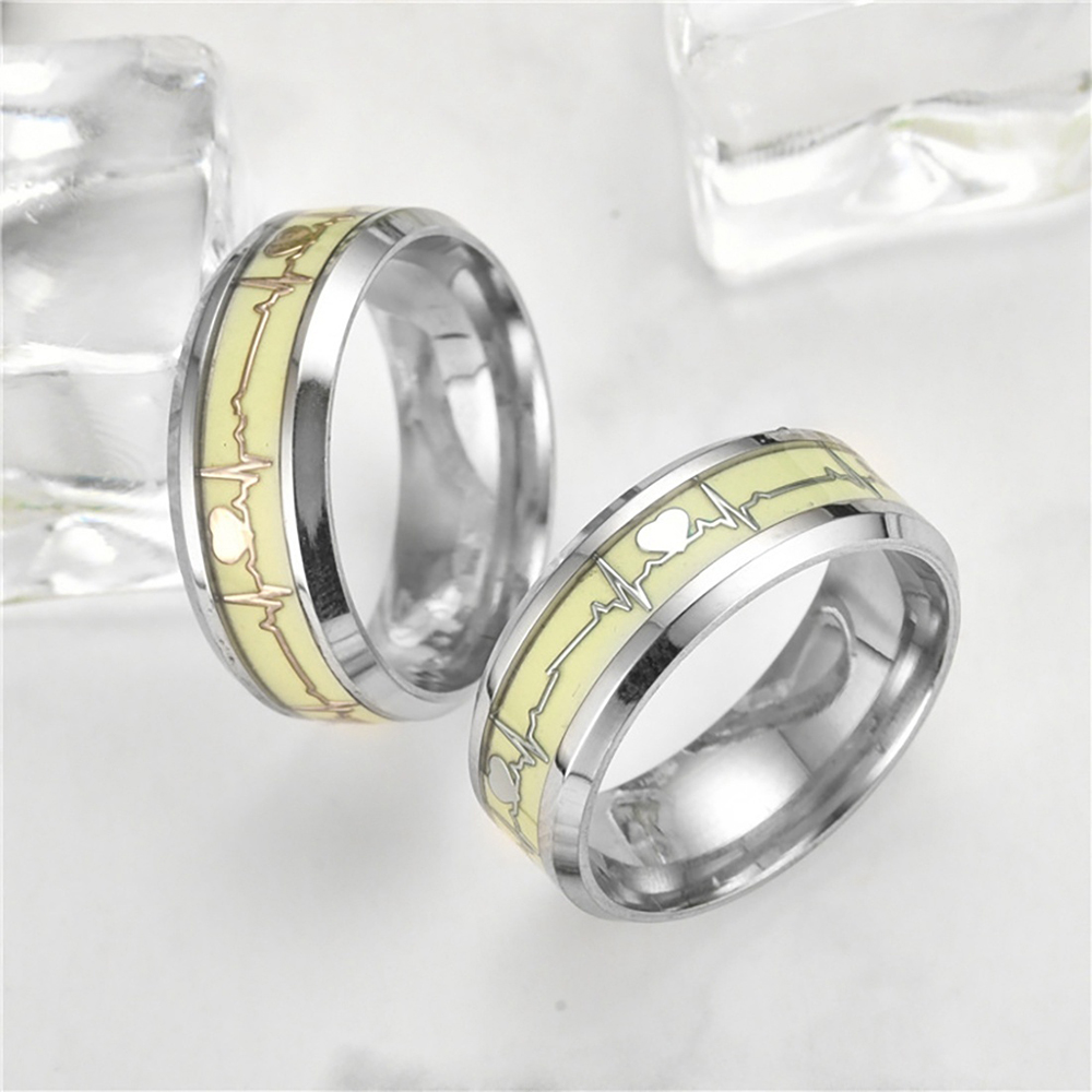 Luminous Heartbeat Ring Stainless Steel Wedding Rings for Men Women Lovers Gift