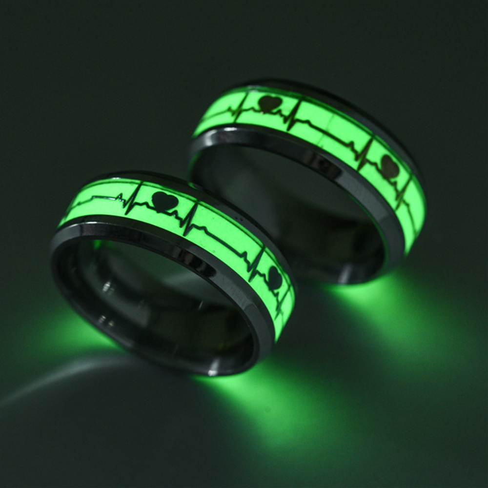 Luminous Heartbeat Ring Stainless Steel Wedding Rings for Men Women Lovers Gift