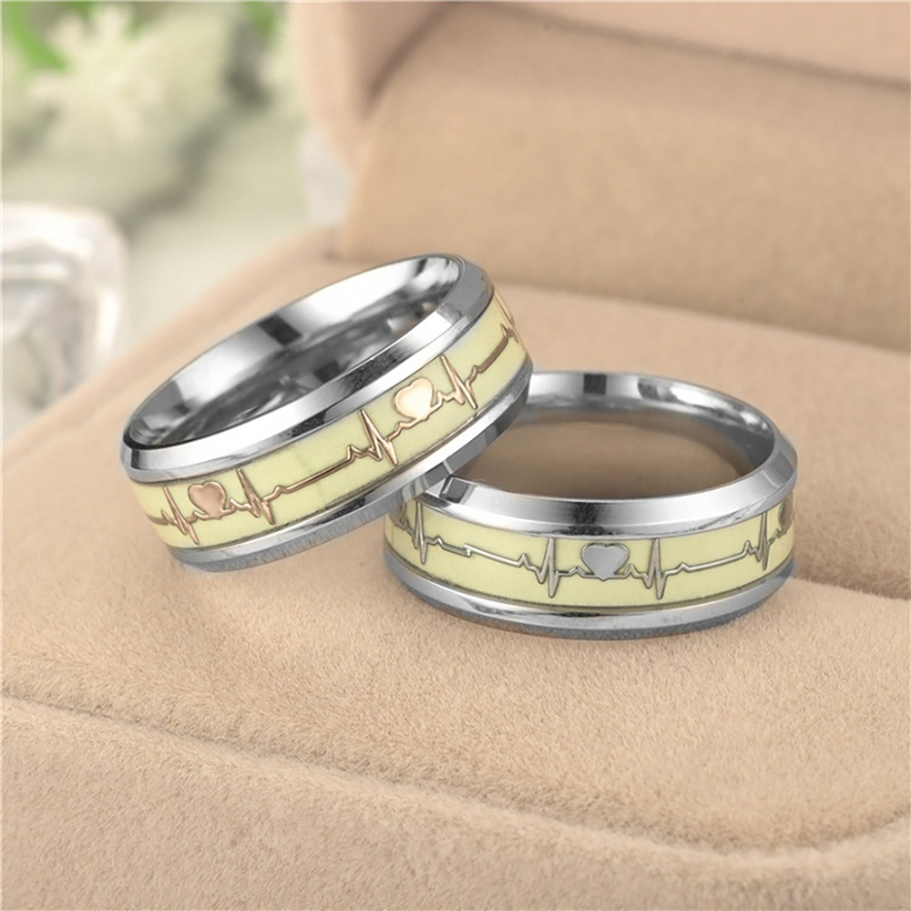 Luminous Heartbeat Ring Stainless Steel Wedding Rings for Men Women Lovers Gift