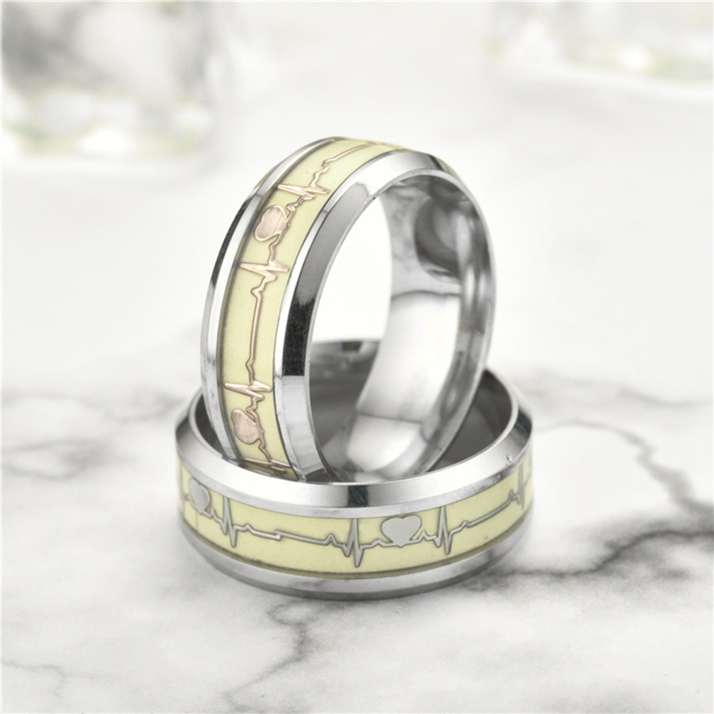 Luminous Heartbeat Ring Stainless Steel Wedding Rings for Men Women Lovers Gift