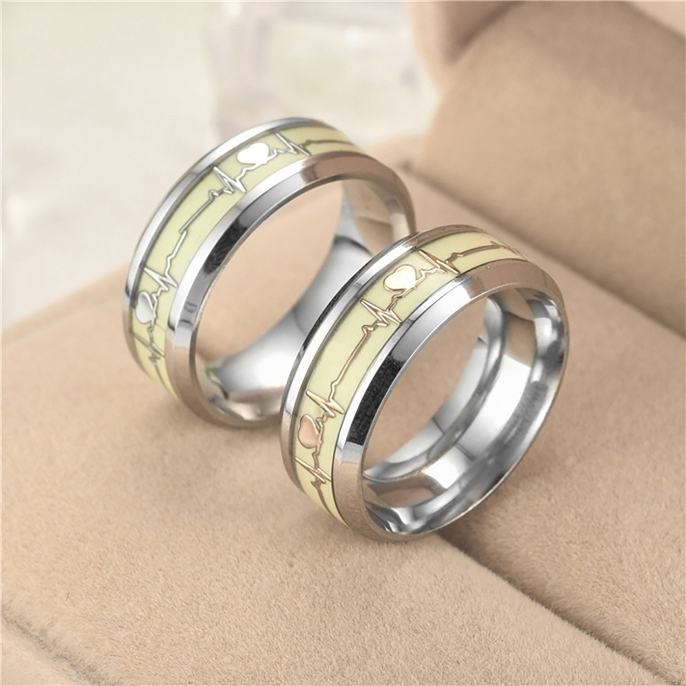 Luminous Heartbeat Ring Stainless Steel Wedding Rings for Men Women Lovers Gift