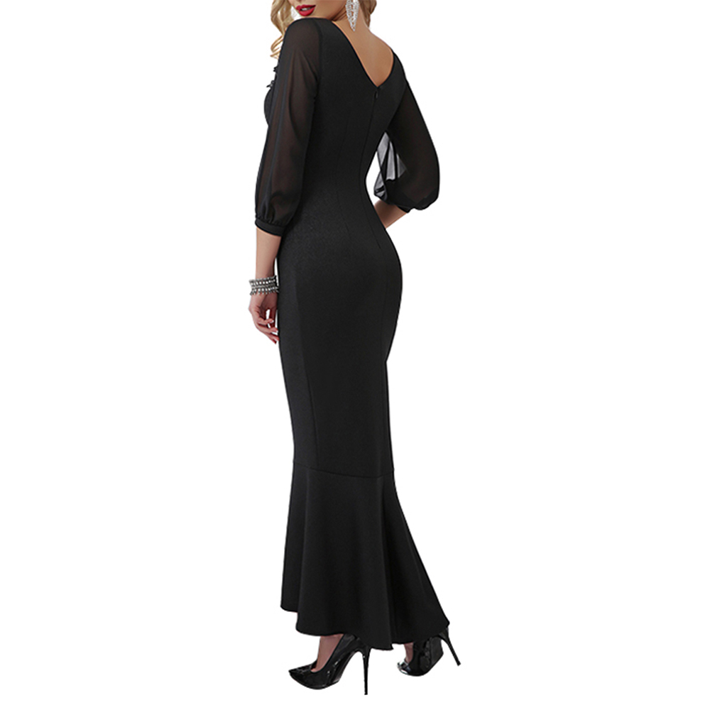 2019 New Sexy Party Ladies Long-Sleeved Lace Tight Elegant Long Dress