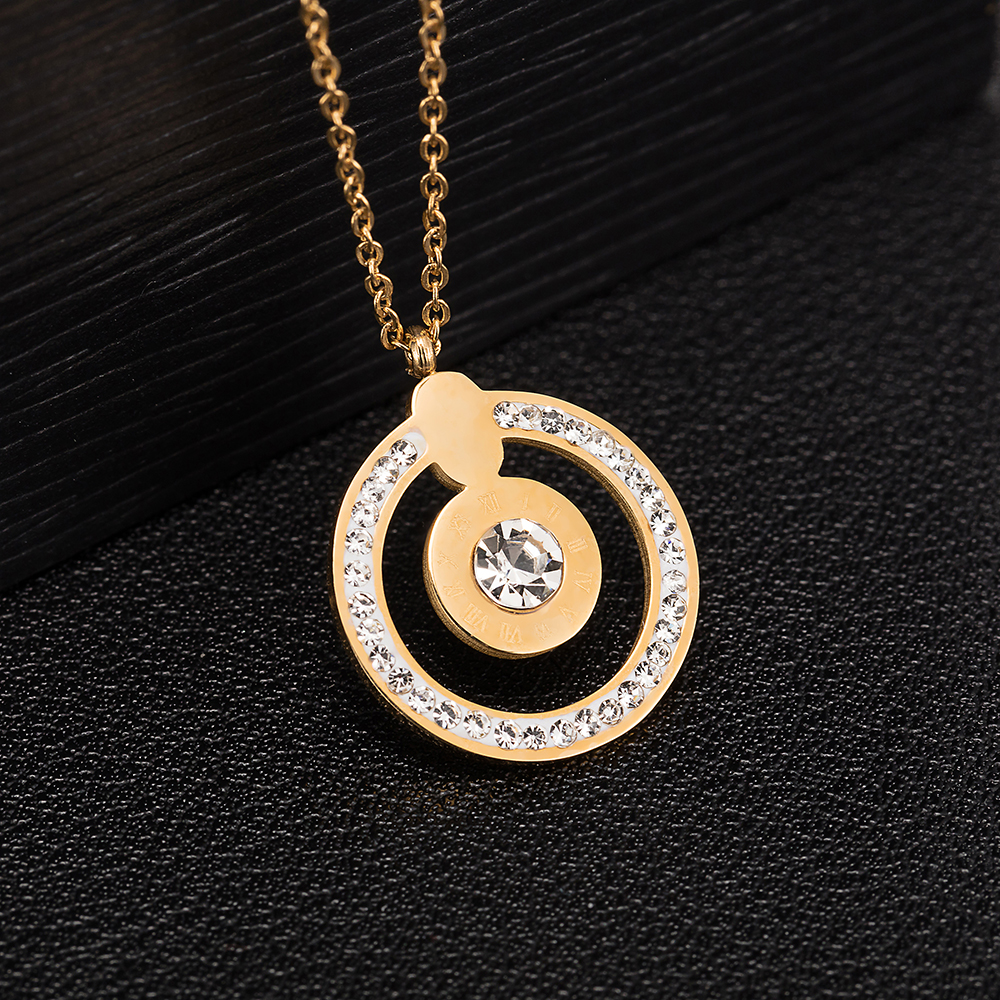 FemaleStainless Steel Necklace Roman Digital Circular Pendant Clavicle Chain