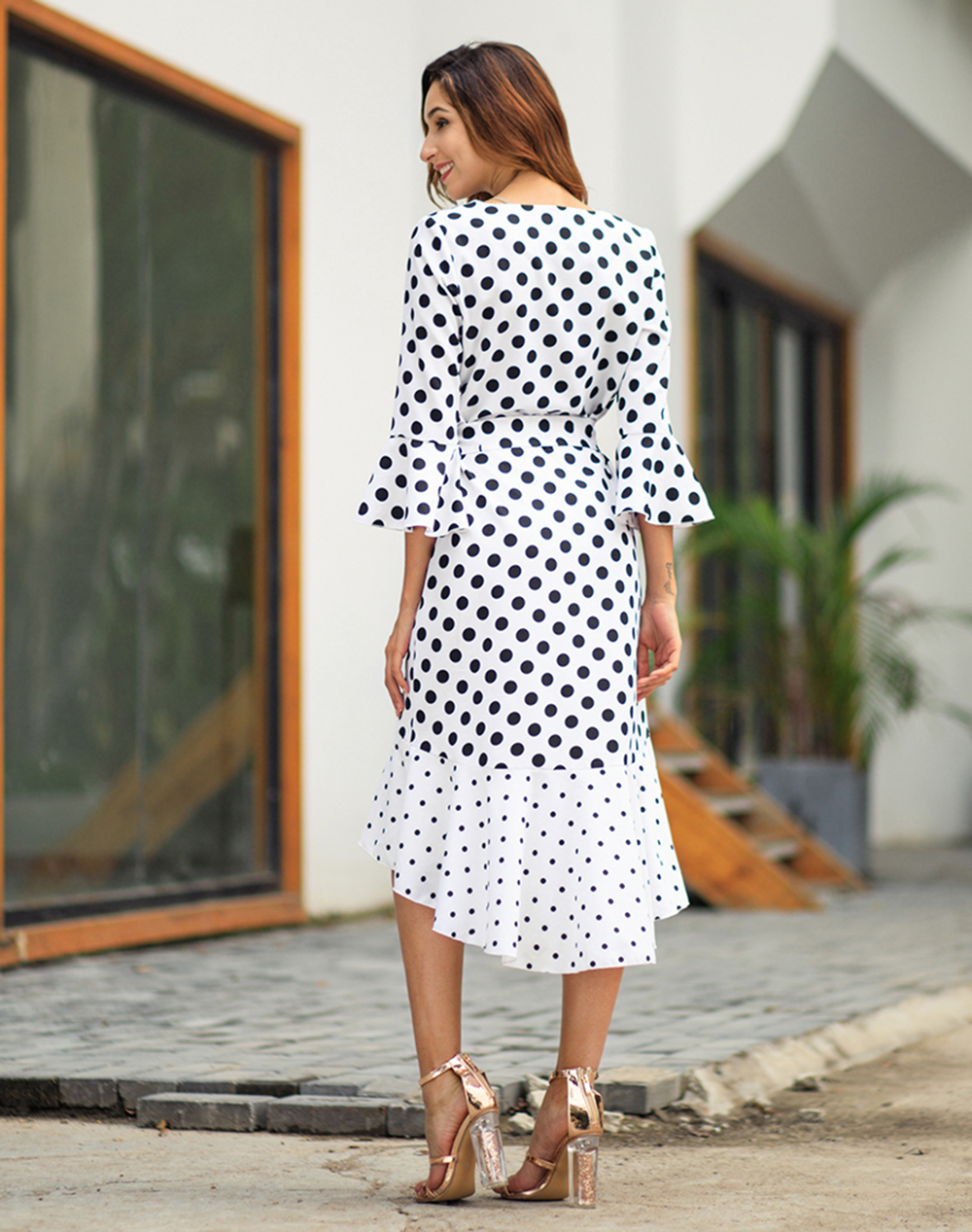 2019 Spring New Wave Long Sleeve Dot Large Size Dress