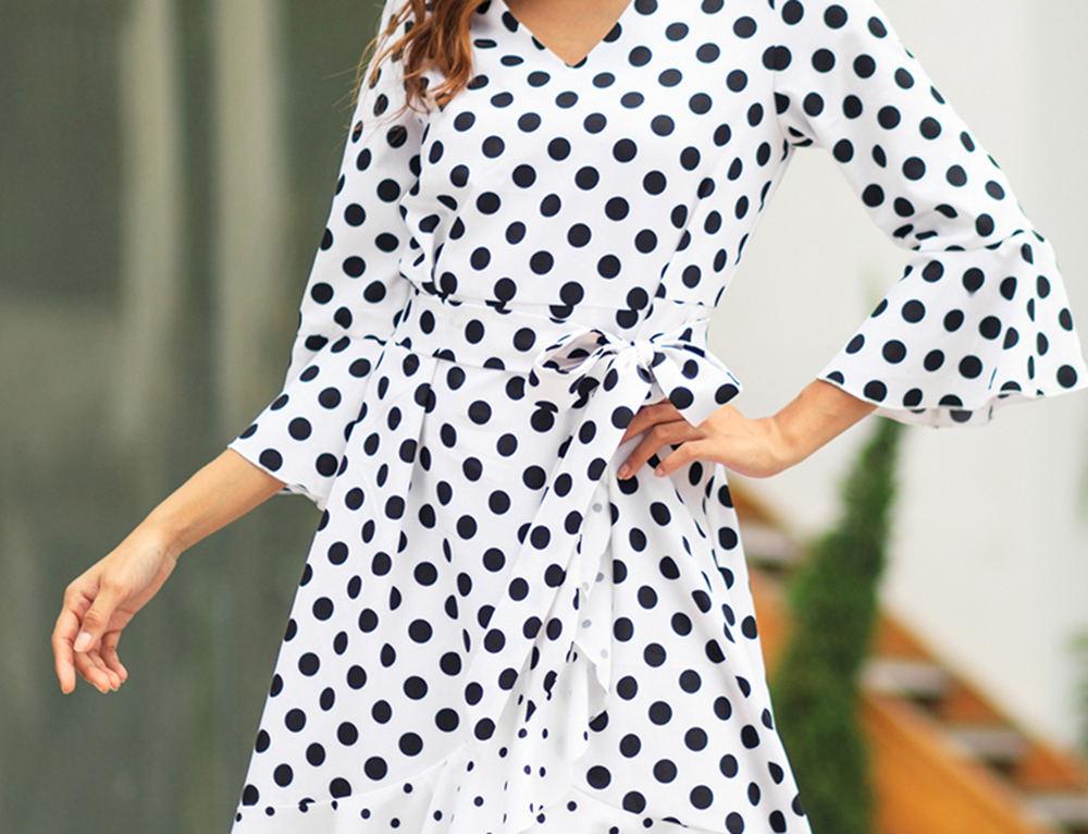 2019 Spring New Wave Long Sleeve Dot Large Size Dress