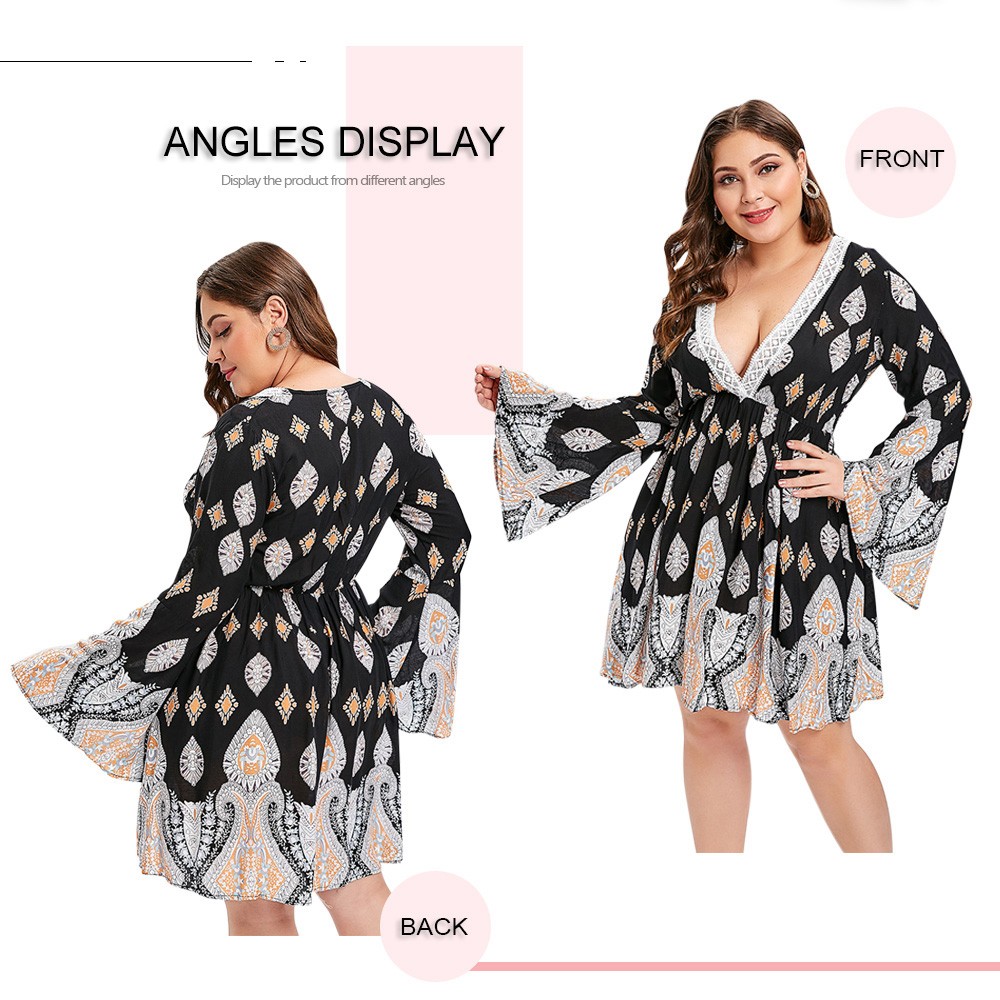 Plus Size Plunge Printed Shift Dress