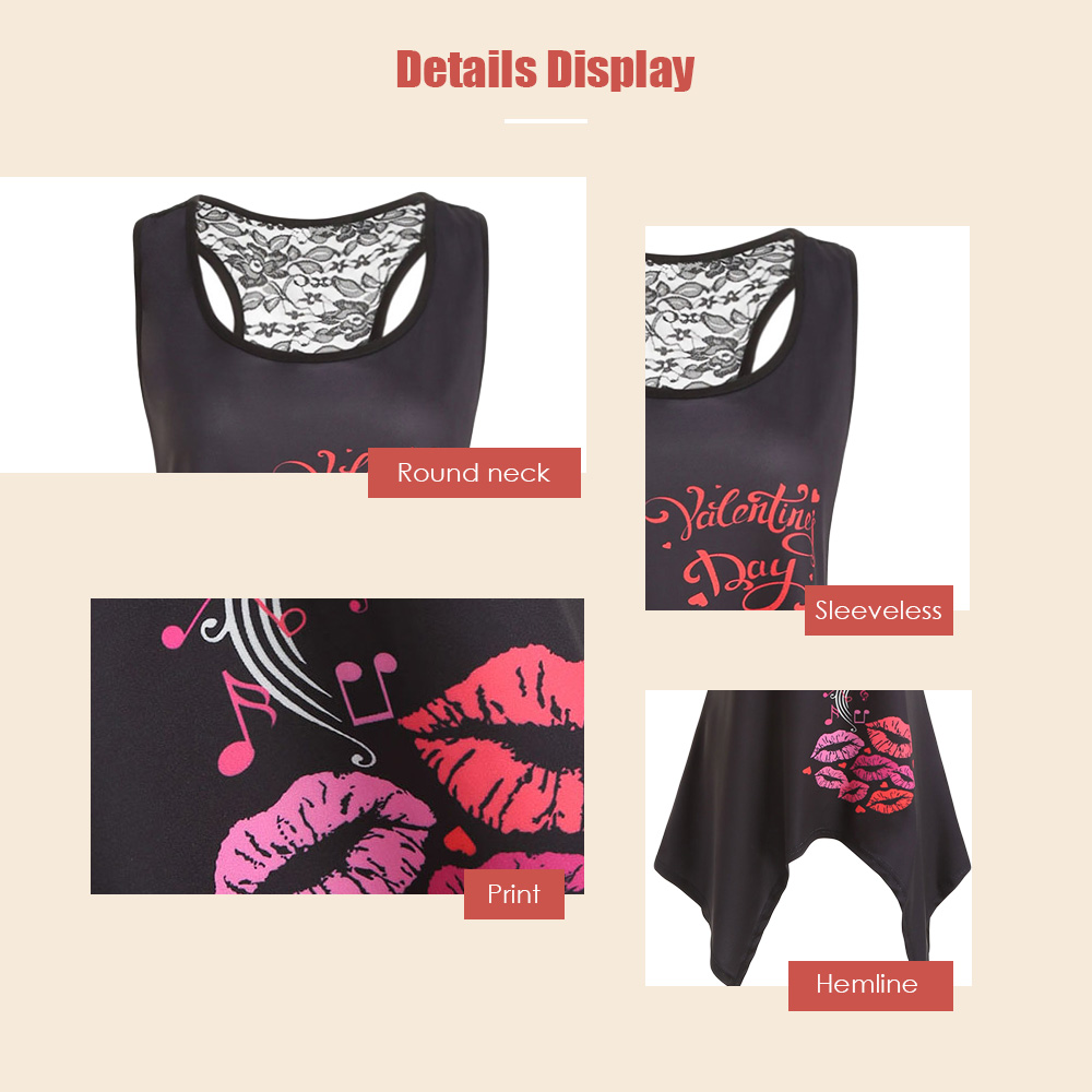 Plus Size Valentine Print Asymmetrical Tank Top