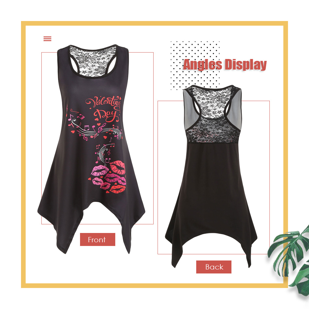 Plus Size Valentine Print Asymmetrical Tank Top