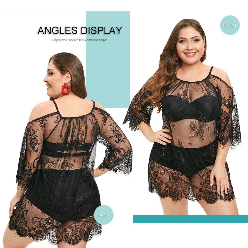 Plus Size Cold Shoulder Lace Cover Up