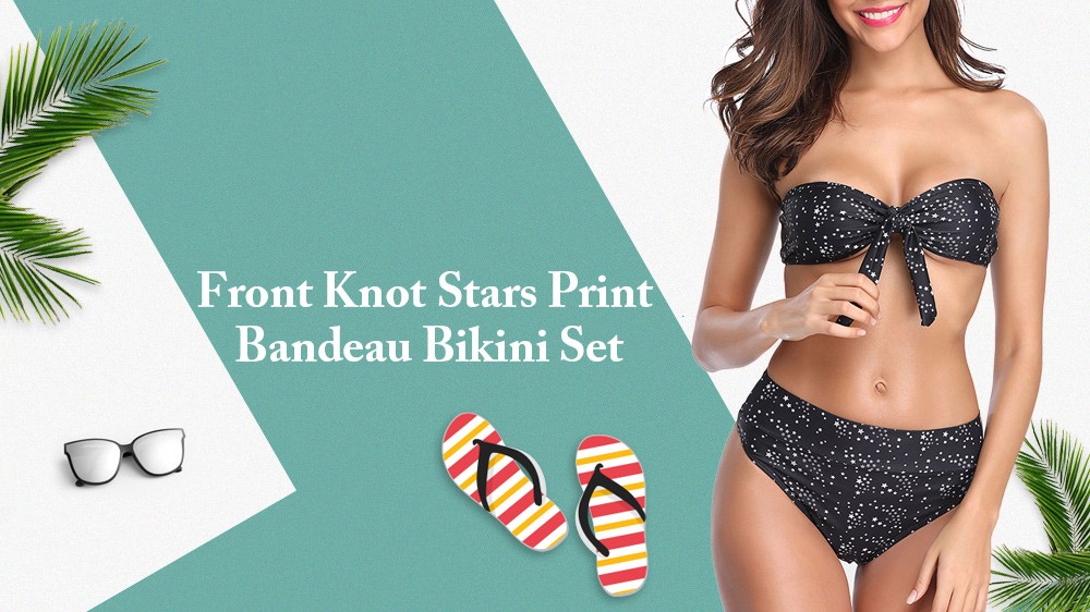 Strapless Stars Print Knotted Bikini Set
