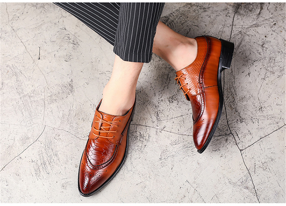 Fashion Leather Shoes Men Dress Shoe Pointed Oxfords - Black ...