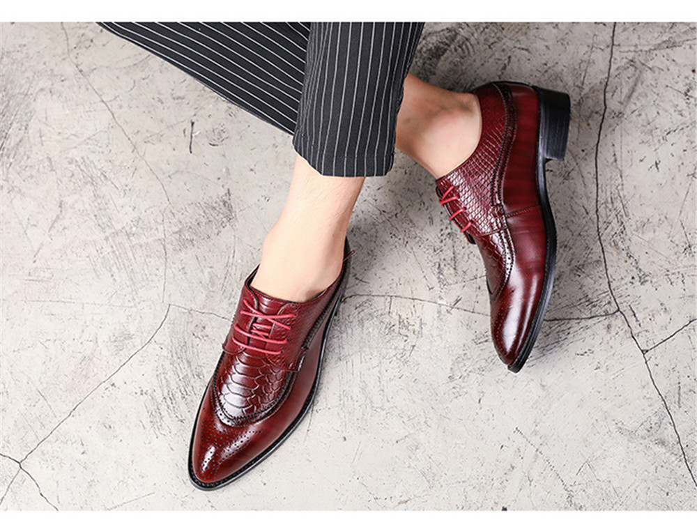 Fashion Leather Shoes Men Dress Shoe Pointed Oxfords - Black ...