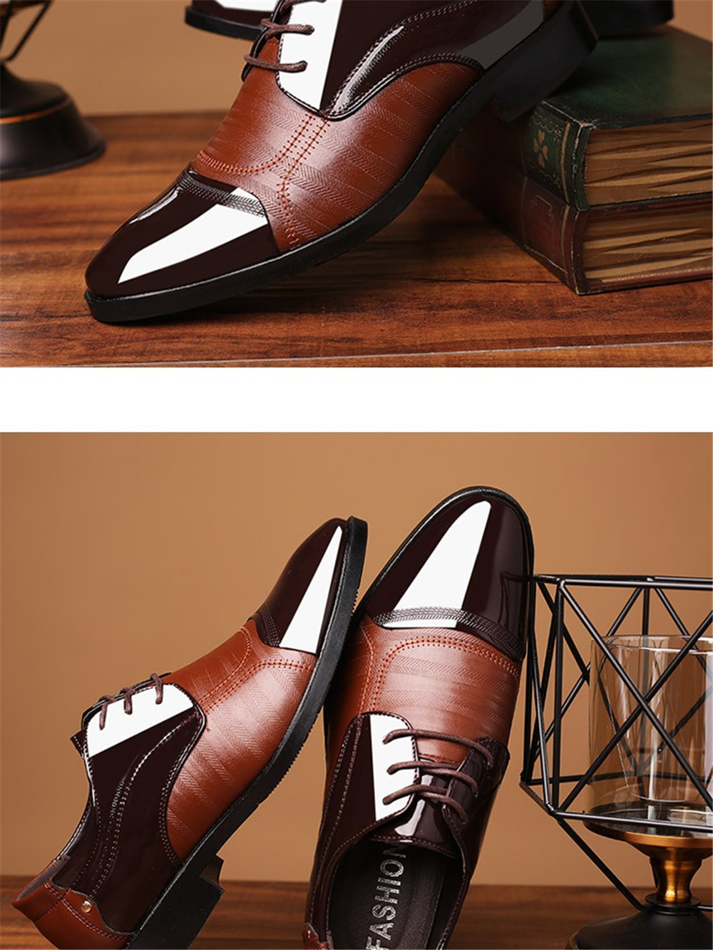Leather Shoes Pointed Men Ballroom Dance Bureau Dress Shoes Man - Brown ...