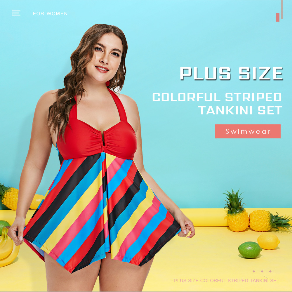 Plus Size Colorful Striped Tankini Set