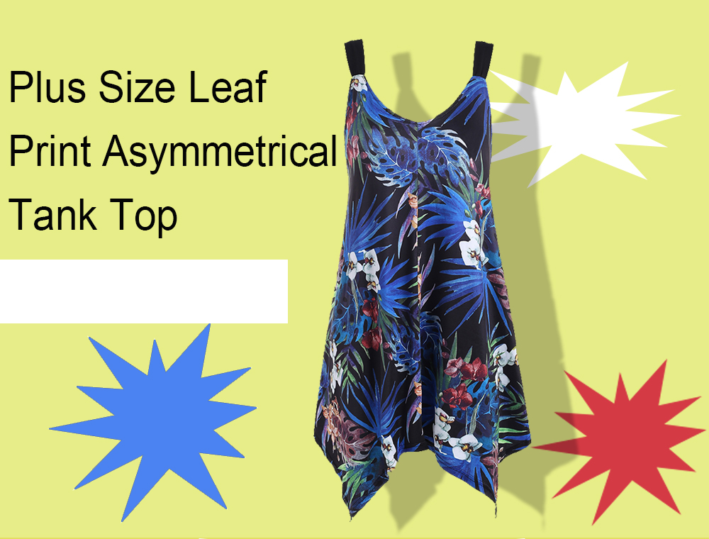 Plus Size Leaf Print Asymmetrical Tank Top