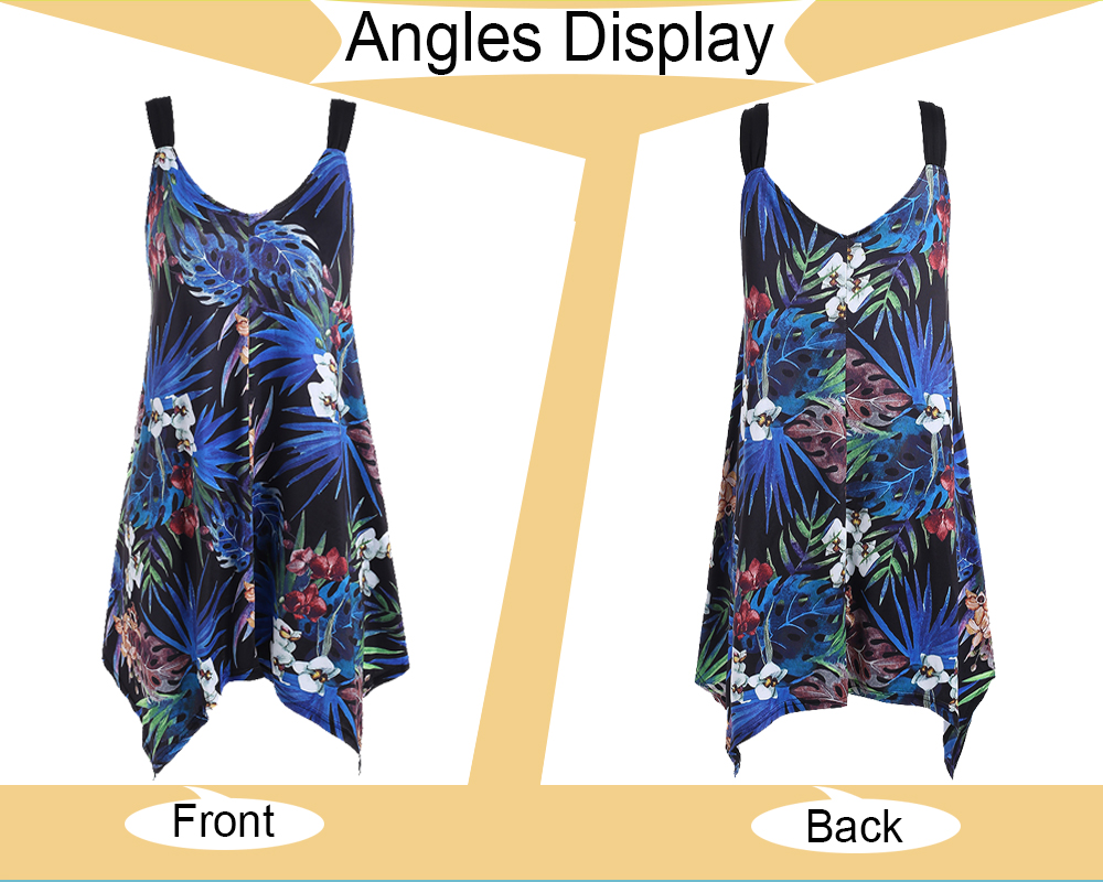 Plus Size Leaf Print Asymmetrical Tank Top