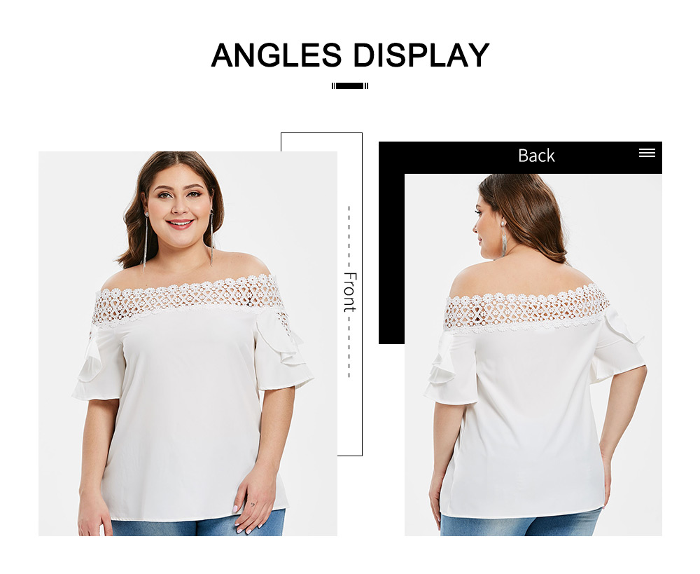 Off The Shoulder Plus Size Lace Panel Blouse