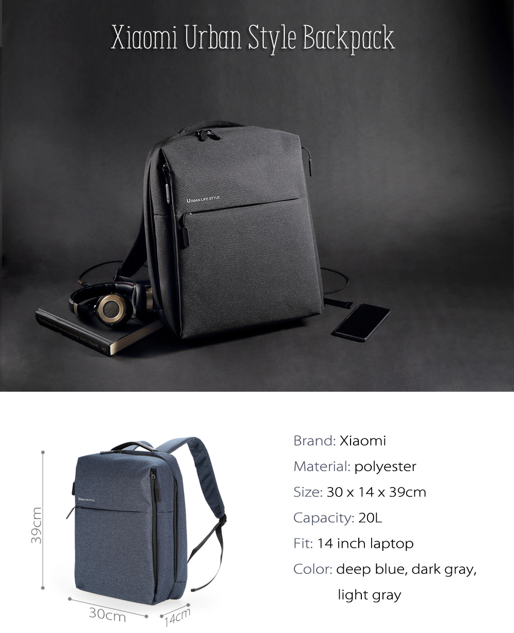 Original Xiaomi 14 inch Urban Style Polyester Backpack Leisure Sports Bag