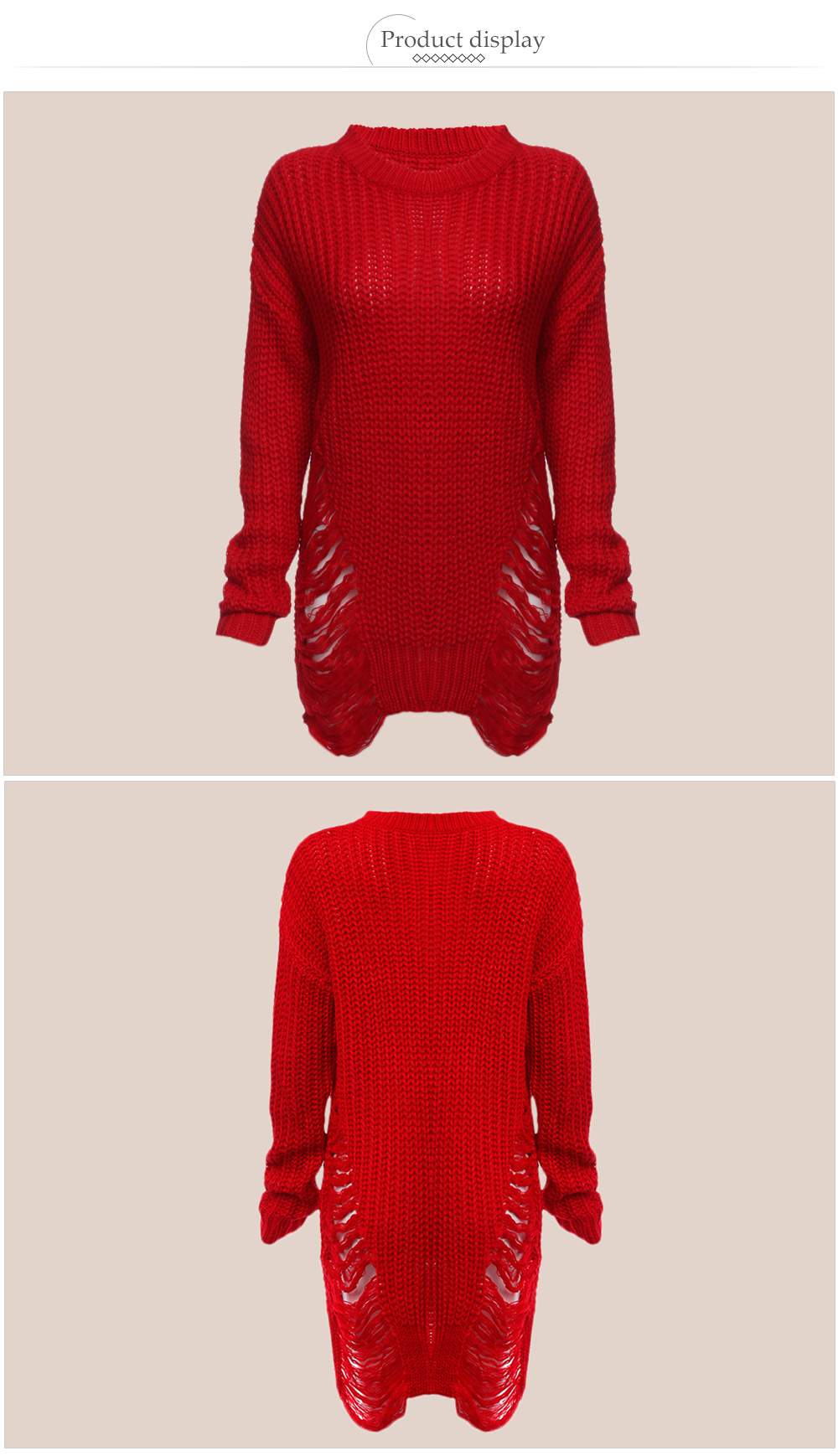 Sexy Round Collar Frayed Solid Color Women Pullover