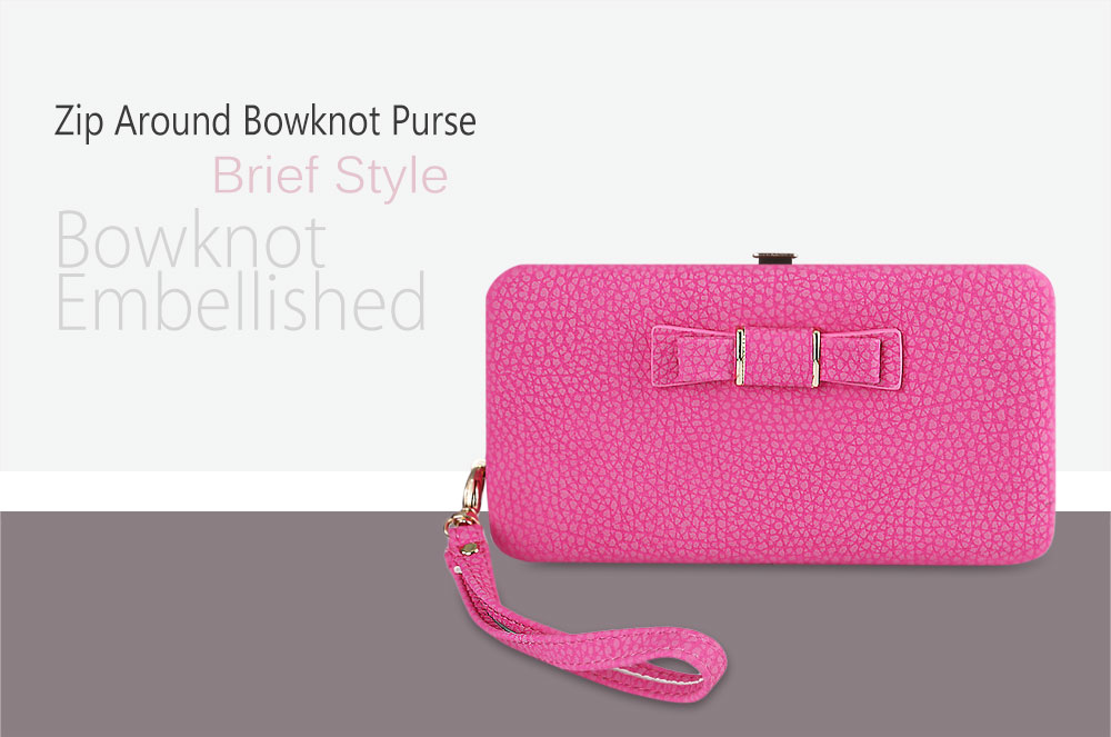 Guapabien Sweet Bowknot Zip Around Women Purse