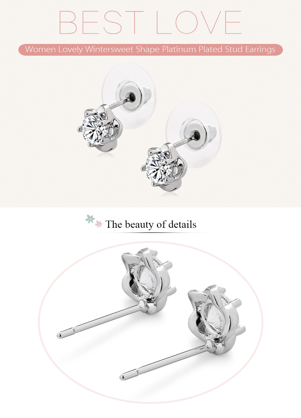 Women Lovely Wintersweet Shape Platinum Plated Stud Earrings