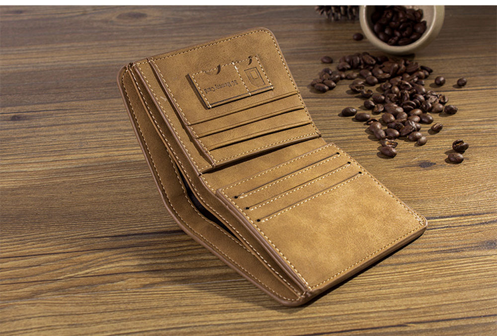 Men Solid Color Letter Embellishment Dull Polish Open Vertical Wallet