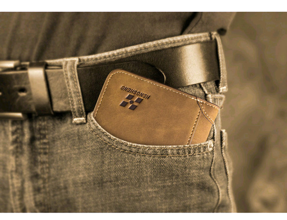 Men Solid Color Letter Embellishment Dull Polish Open Vertical Wallet