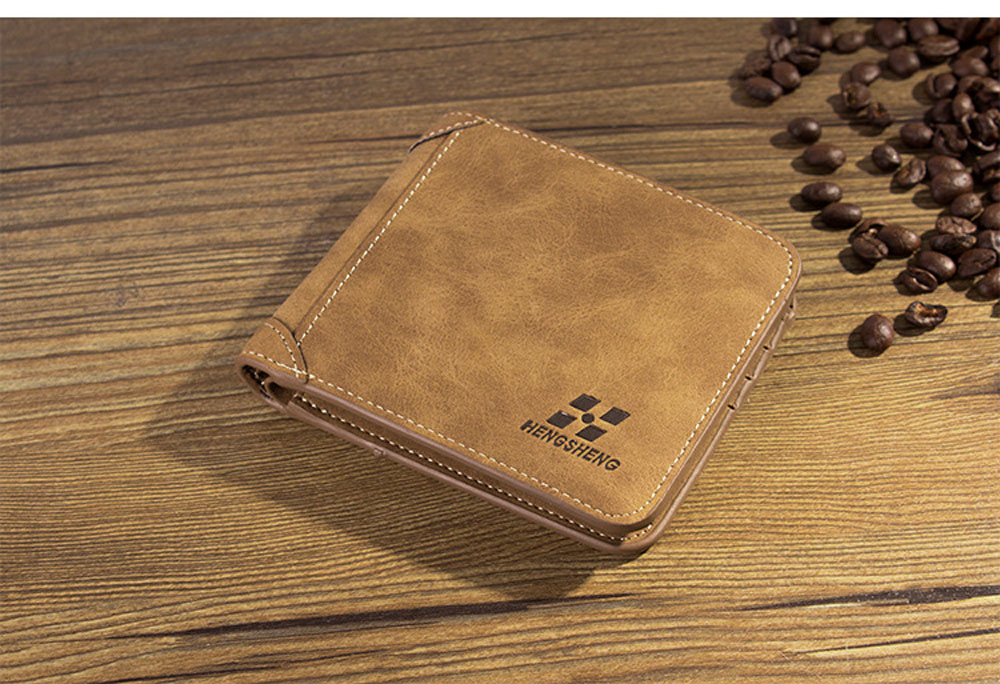 Men Solid Color Letter Embellishment Dull Polish Open Vertical Wallet