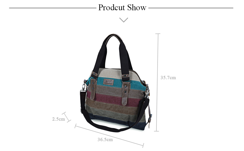 Guapabien Fashionable Women Striped Color Block Patchwork Canvas Handbag Tote Shoulder Messenger Bag