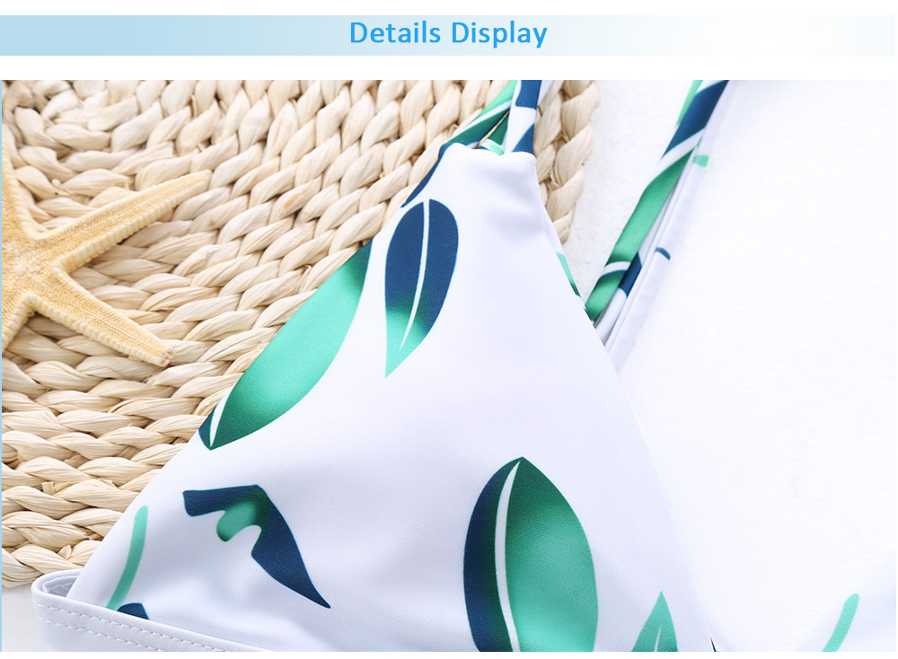 Sexy Spaghetti Strap Backless Leaf Print Swimsuit Bikini for Women