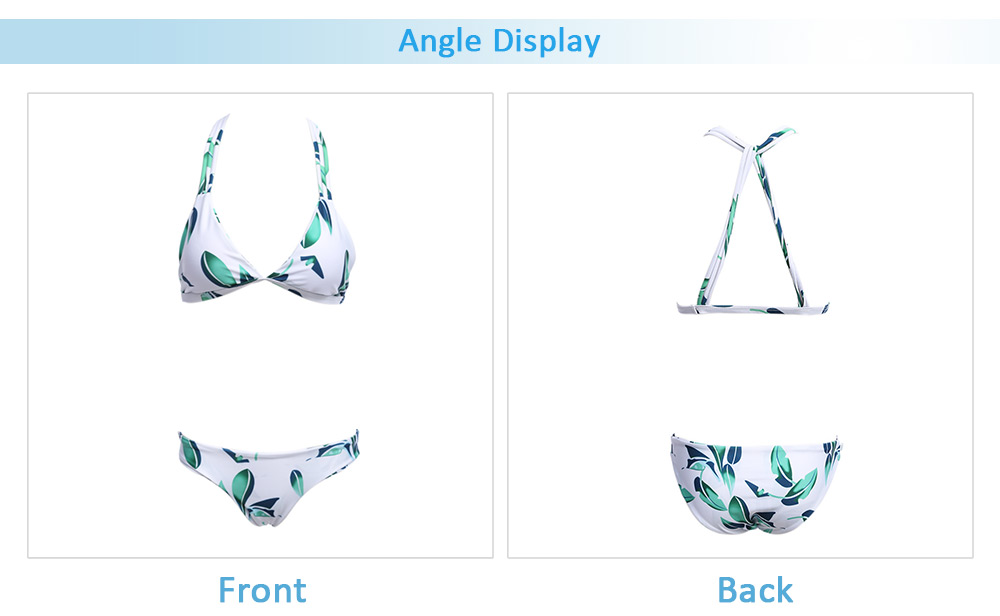 Sexy Spaghetti Strap Backless Leaf Print Swimsuit Bikini for Women