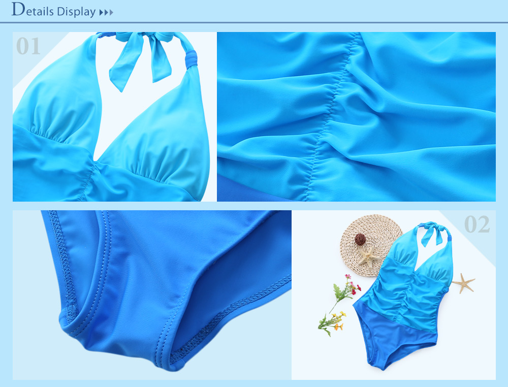Sexy Halter Tie Plunge Neck Color Blocking Swimsuit for Women