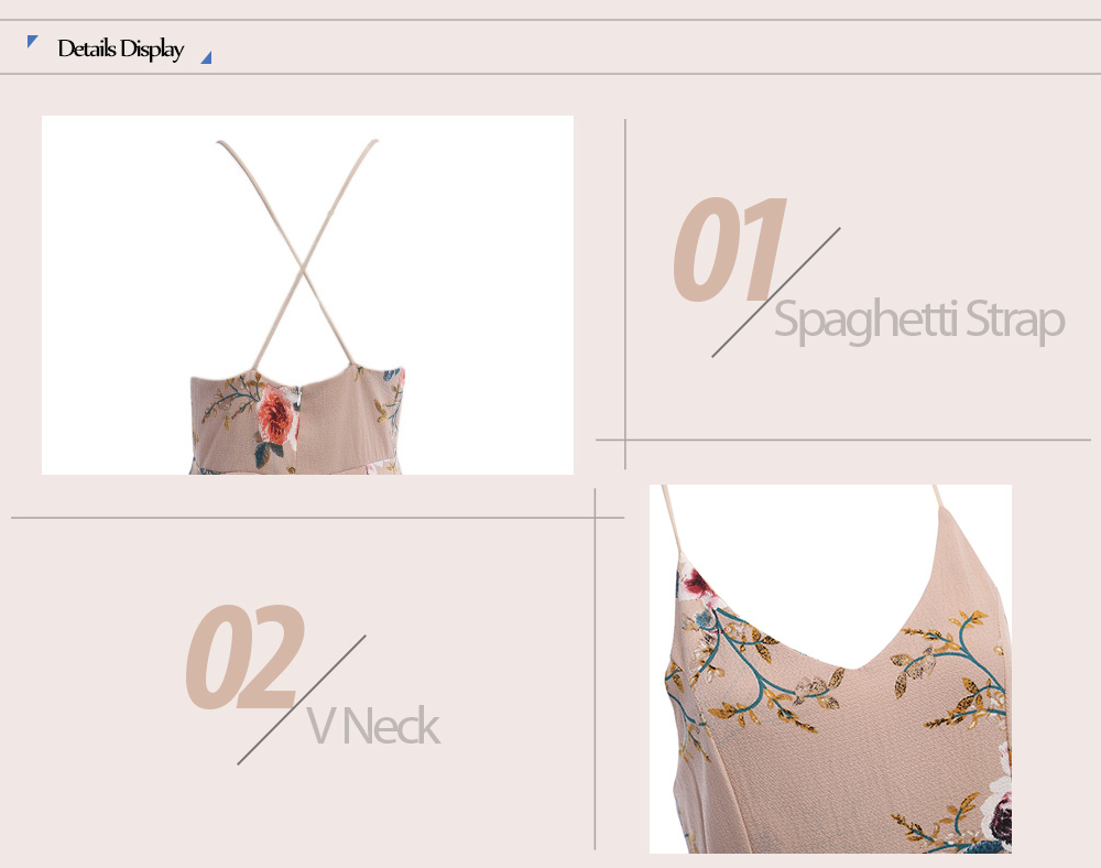 Vintage Spaghetti Strap V Neck Backless Floral Print Handkerchief Dress for Women