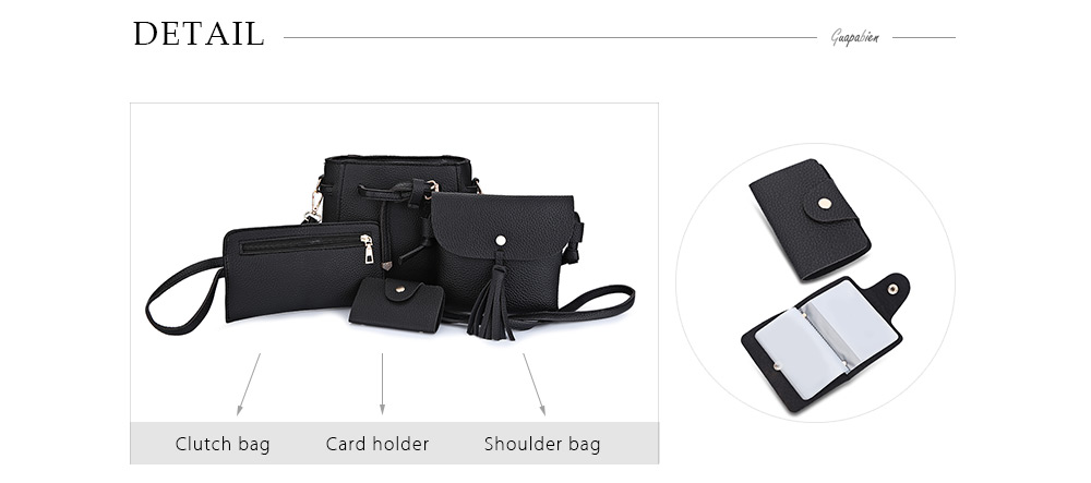 Guapabien PU Leather Shoulder Bag Card Holder Handbag 4pcs Bags for Women