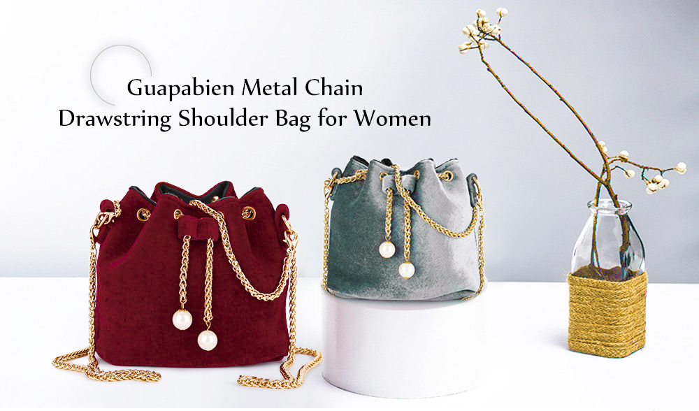 Guapabien Metal Chain Drawstring Women Shoulder Bag Evening Party Tote Bags