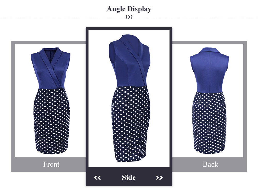 Brief V Neck Sleeveless Polka Dot Sheath Dress for Women