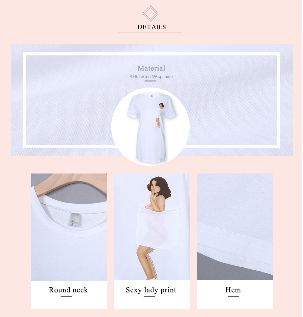 Casual Style Sexy Lady Pocket Custom Fit Round Neck T-shirt for Women