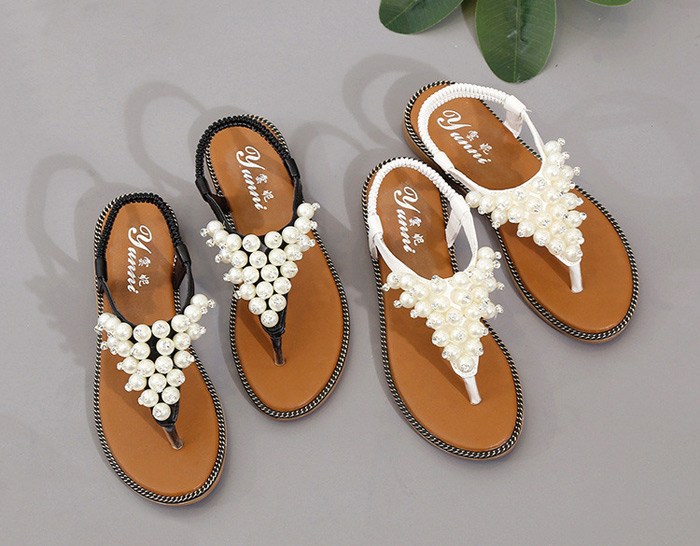 Faux Pearl Thong Flat Sandals