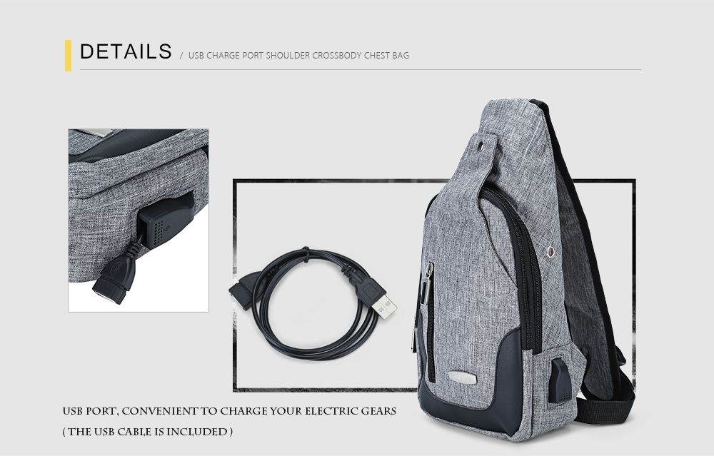 Guapabien Casual USB Charge Port Cable Shoulder Crossbody Chest Bag