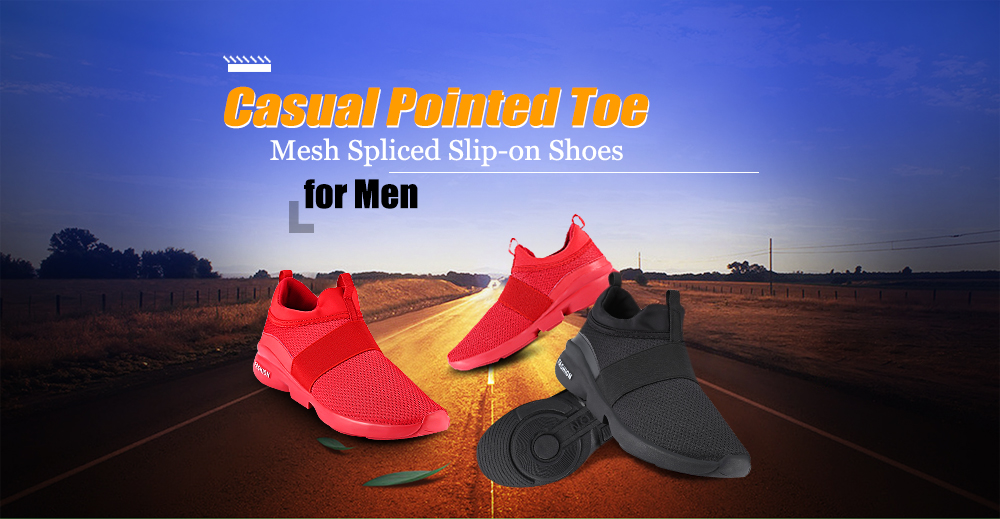 Casual Pointed Toe Mesh Spliced Breathable Slip-on Men Shoes