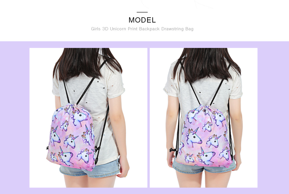 Guapabien Traveling Girls 3D Unicorn Print Drawstring Backpack Cinch Bag Sackpack
