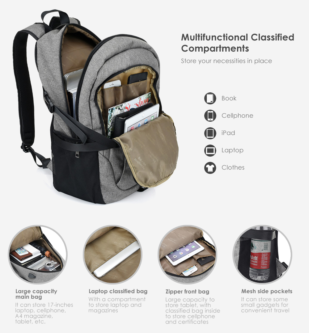 Casual Durable Canvas Backpack with USB Port for Men