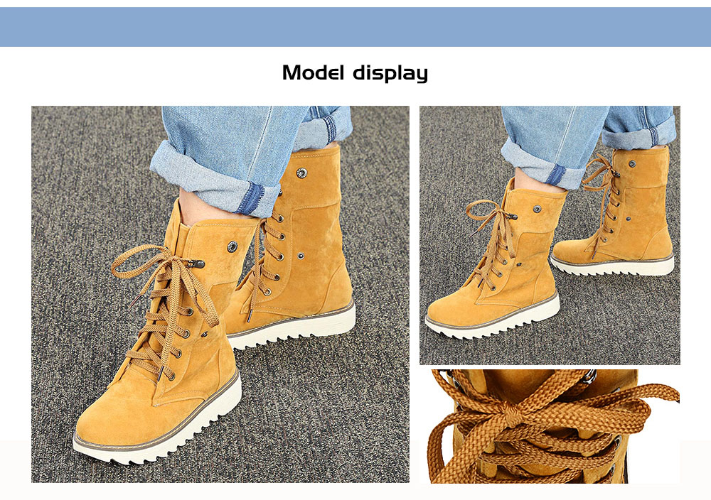 Female Winter Thicken Flat Suede Skid-resistant Foldable Tube Lace-up Boots