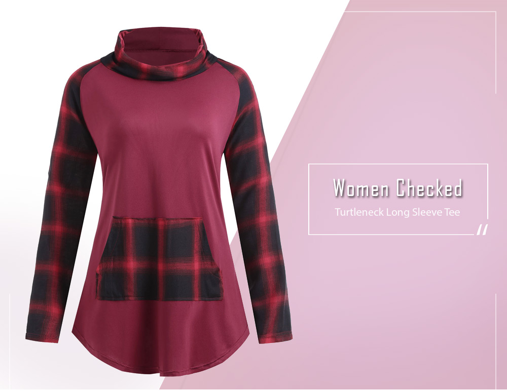 Plus Size Plaid Panel Turtleneck Tee