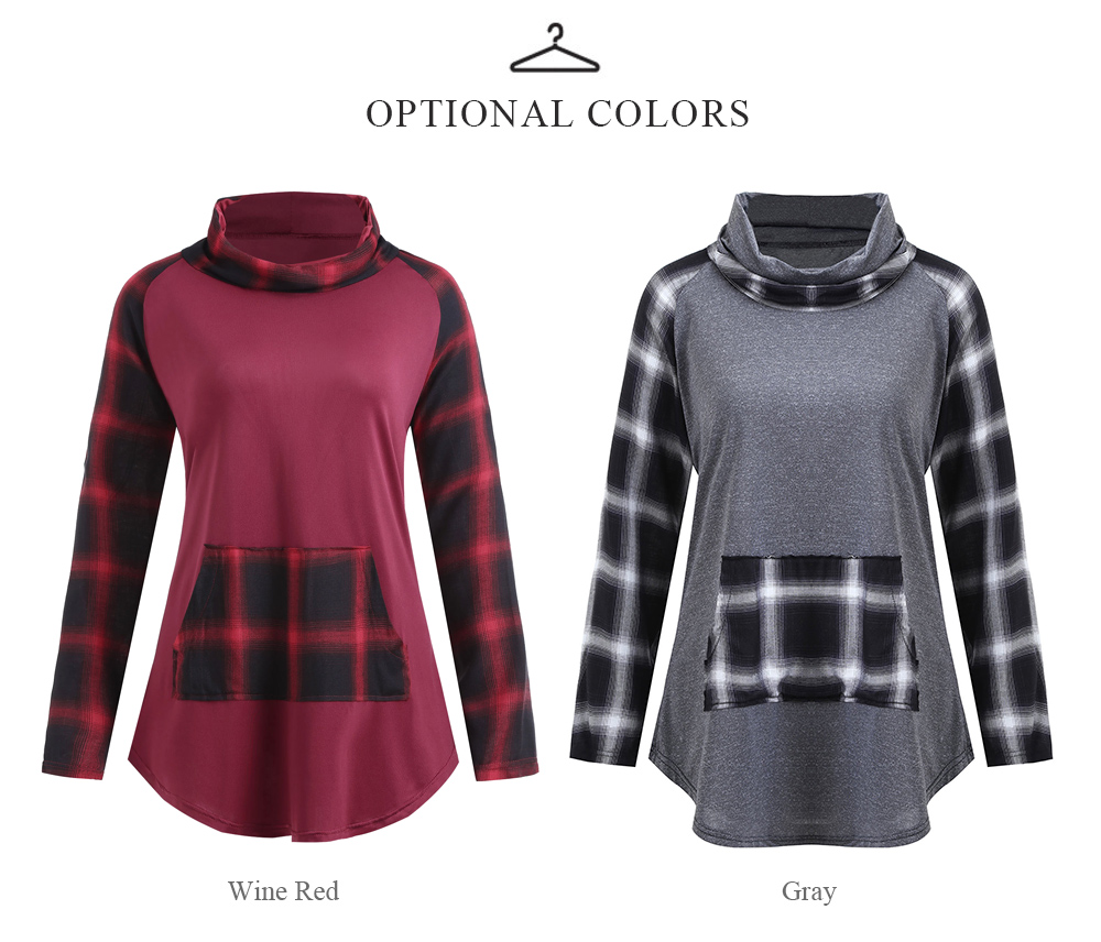 Plus Size Plaid Panel Turtleneck Tee